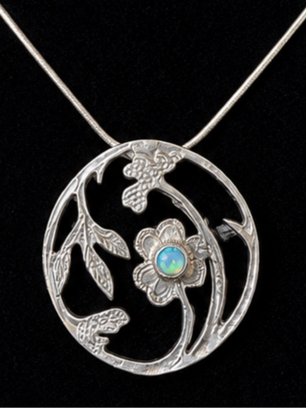 🤩Necklace Artisan 925 Sterling Silver Floral Opal Gemstone Pendant